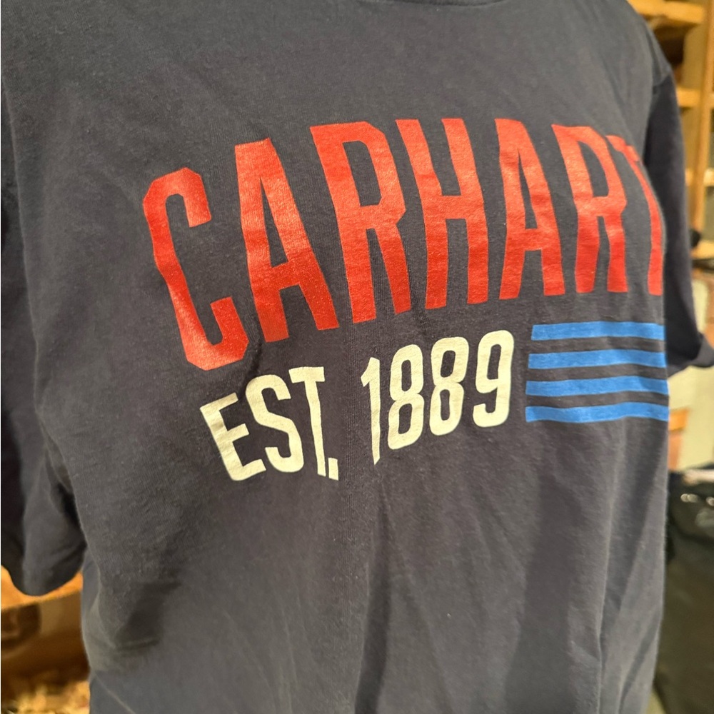 Carhartt Men’s Navy Short-Sleeve Tee with‎ Red & Blue Logo